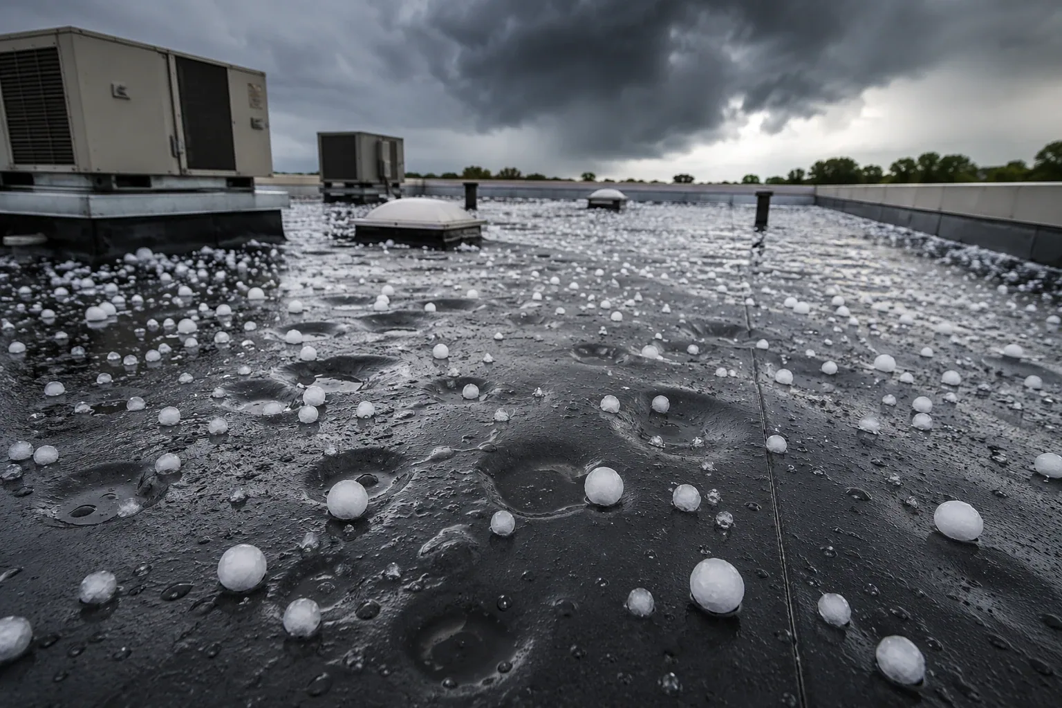 Hail on a commercial roof